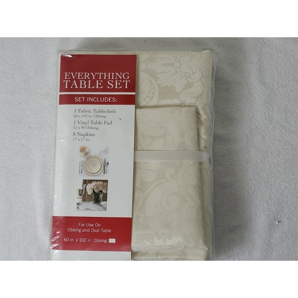 Town & Country Everything Table Set Ivory Floral 60"x102" Oblong 8 Napkins